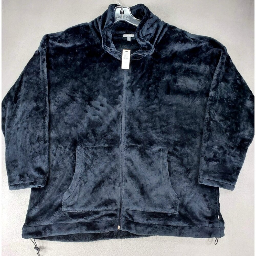 New Talbots Women's Fleece Black‎ Soft Thick Zip up Jacket Size 2X Pockets Plus